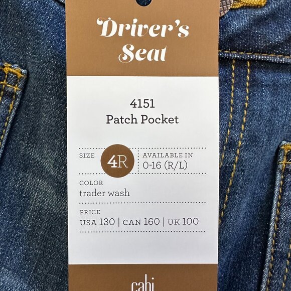 NWT cabi Driver's Seat Patch Pocket Trouser Jeans in Trader Wash - Size 4R - Picture 10 of 13
